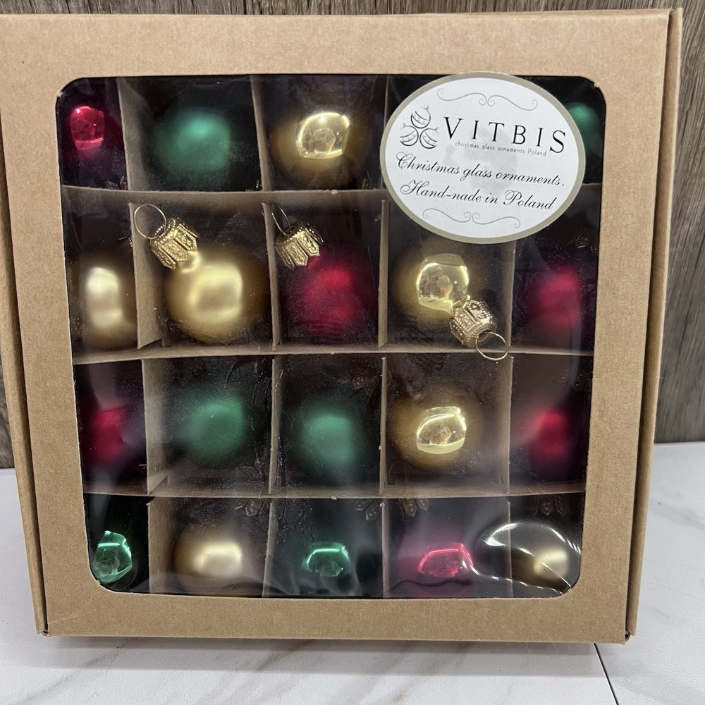 NEW Vitbis 20 Poland Mini Matte Multicolored hand made Glass Christmas Ornaments